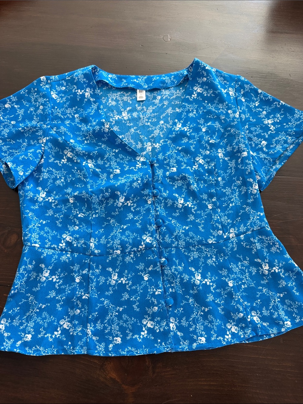 bp Blue Floral Button-Front Blouse